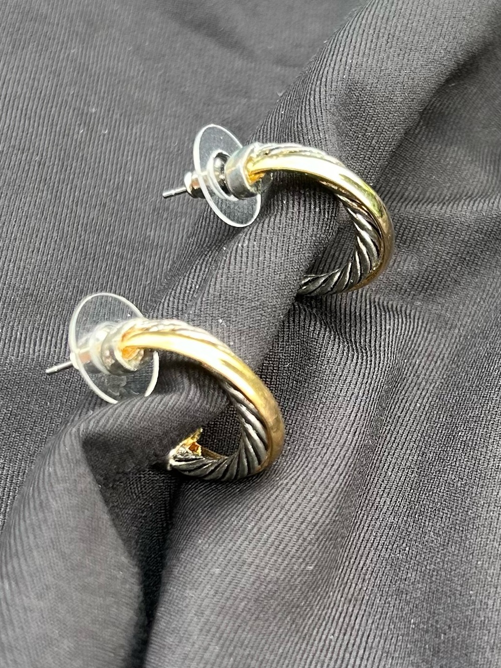 Designer-Inspired Twisted Cable Metal Pierced Earrings. VGUC.